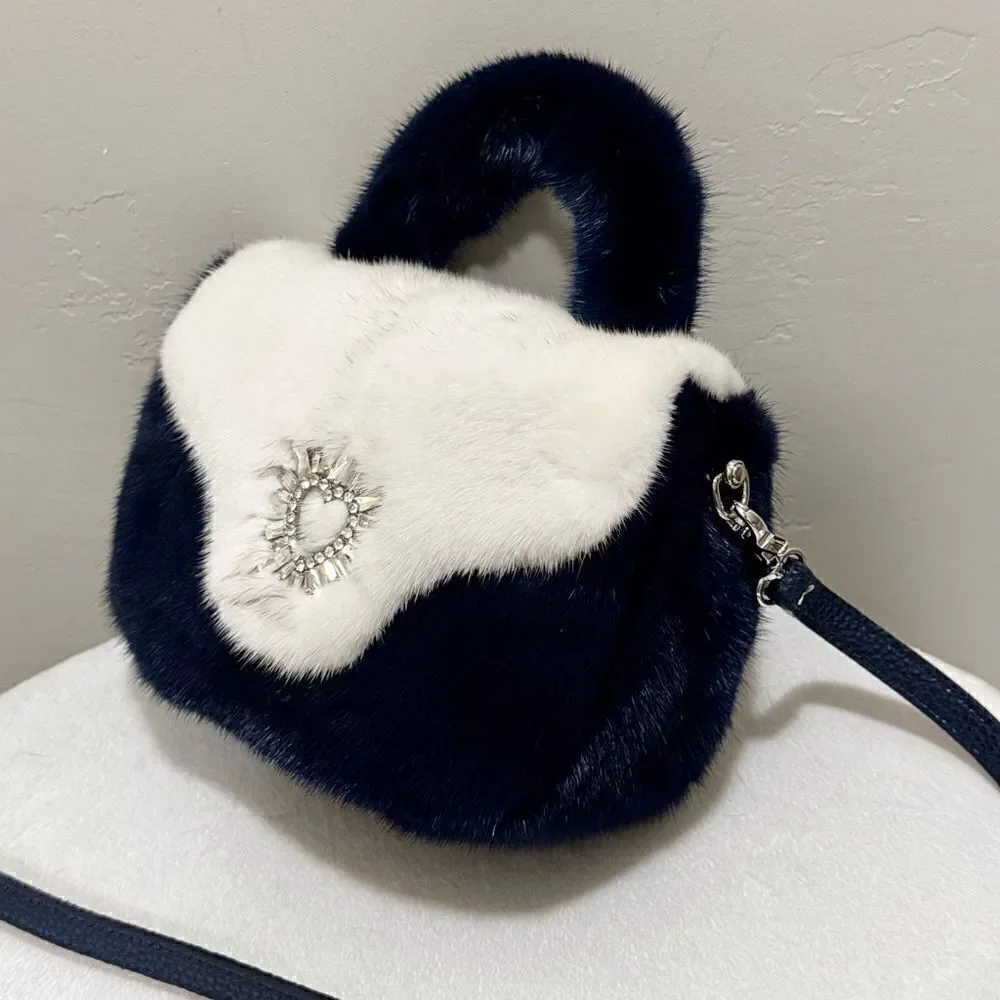 Colorblock Handmade Luxury Real Mink Fur Top Handle Bag/Shoulder Bag/Crossbody